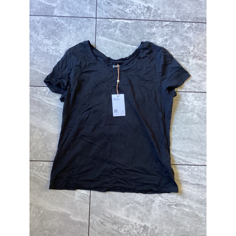 Quince Cotton Modal Scoop Neck Tee Black Short Sleeve Top LB19601 Large